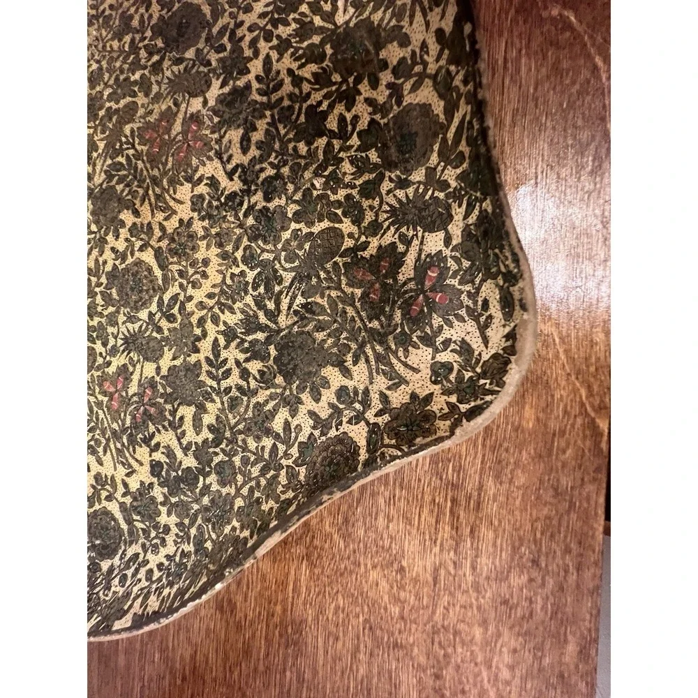 Vtg Paper Mache Floral Pineapple Serving Tray 12 x 14 Scalloped Edge BEAUTIFUL